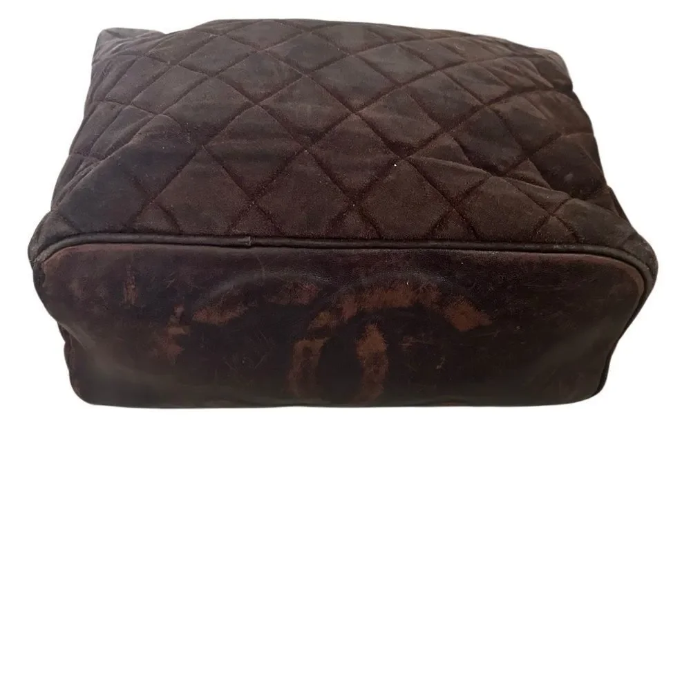 CHANEL Dark Brown Quilted Tote with Gold Chain